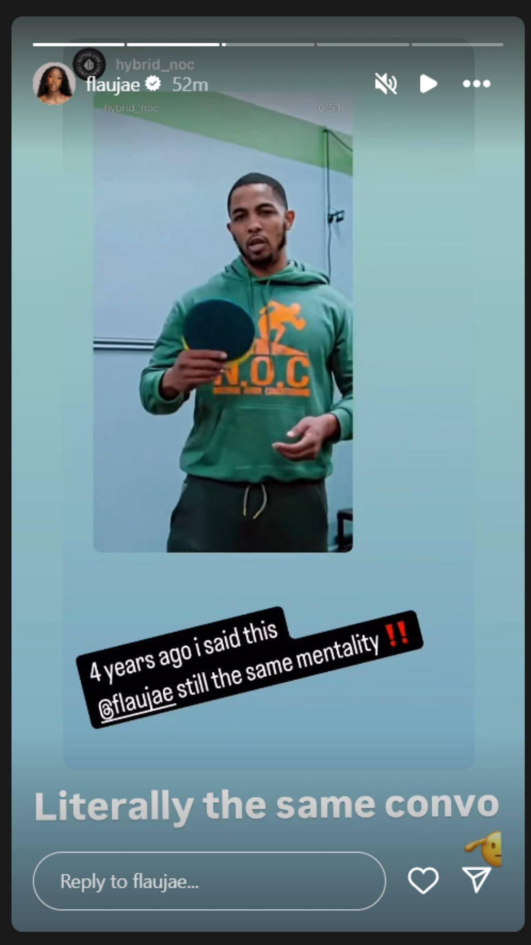 Flau'jae Johnson shares movement trainer's "dawg" mentality on IG story. Image via @flaujae